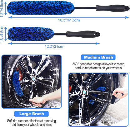 3PCS Wheel Brush Kit for Cleaning Wheel and Tire, Wheel and Rim Brush, Car Detailing Brushes, Bendable & Durable Car Wheel Rim Cleaner Brush Set,Car Detailing Cleaning Brush Supplies Kit
