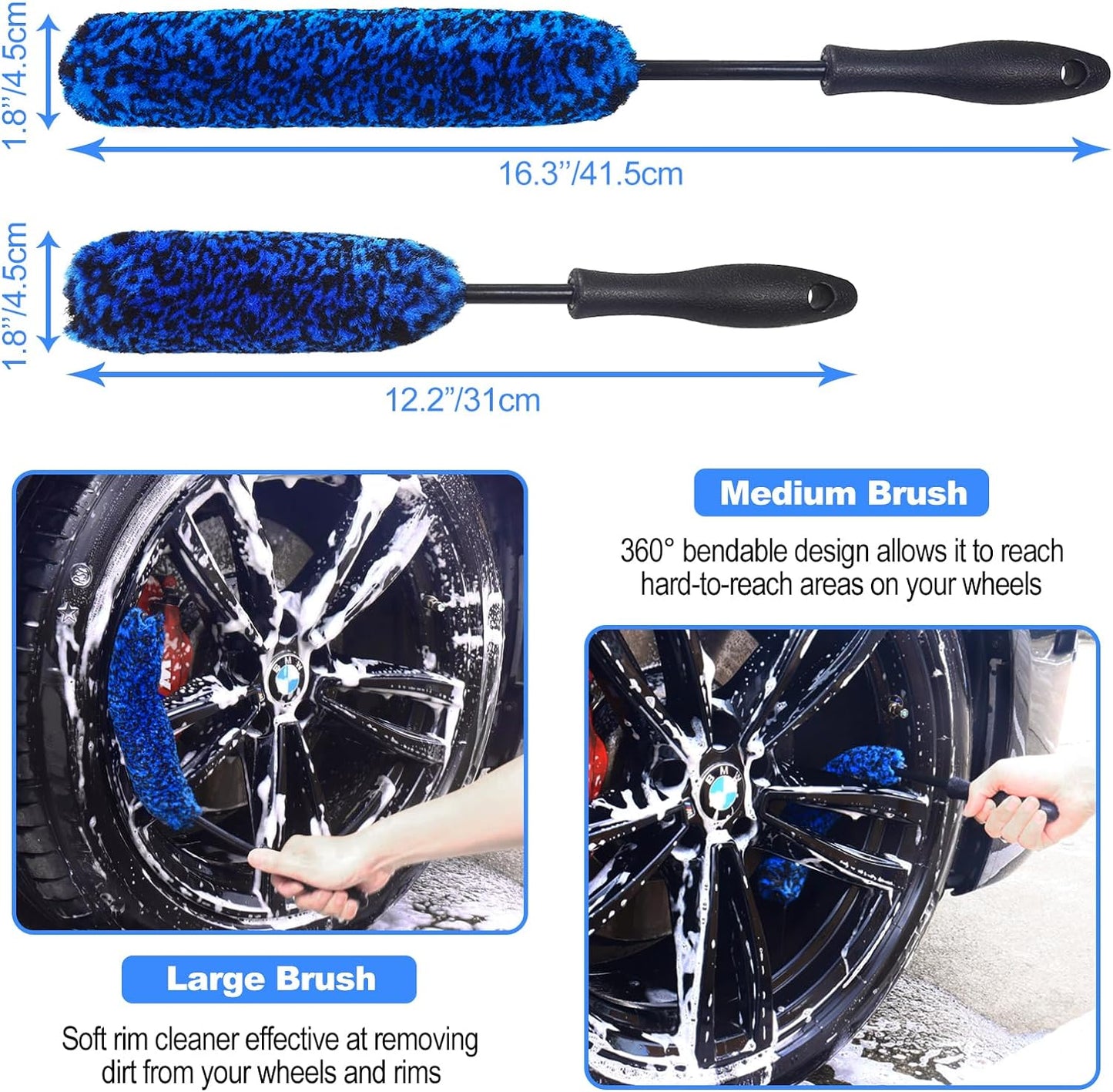 10Pcs Wheel Brush Kit for Cleaning Wheel and Tire, Wheel and Rim Brush, Car Detailing Brushes, Tire Brush, Bendable & Durable Car Wheel Rim Cleaner Brush Set,Car Cleaning Brush Supplies Kit