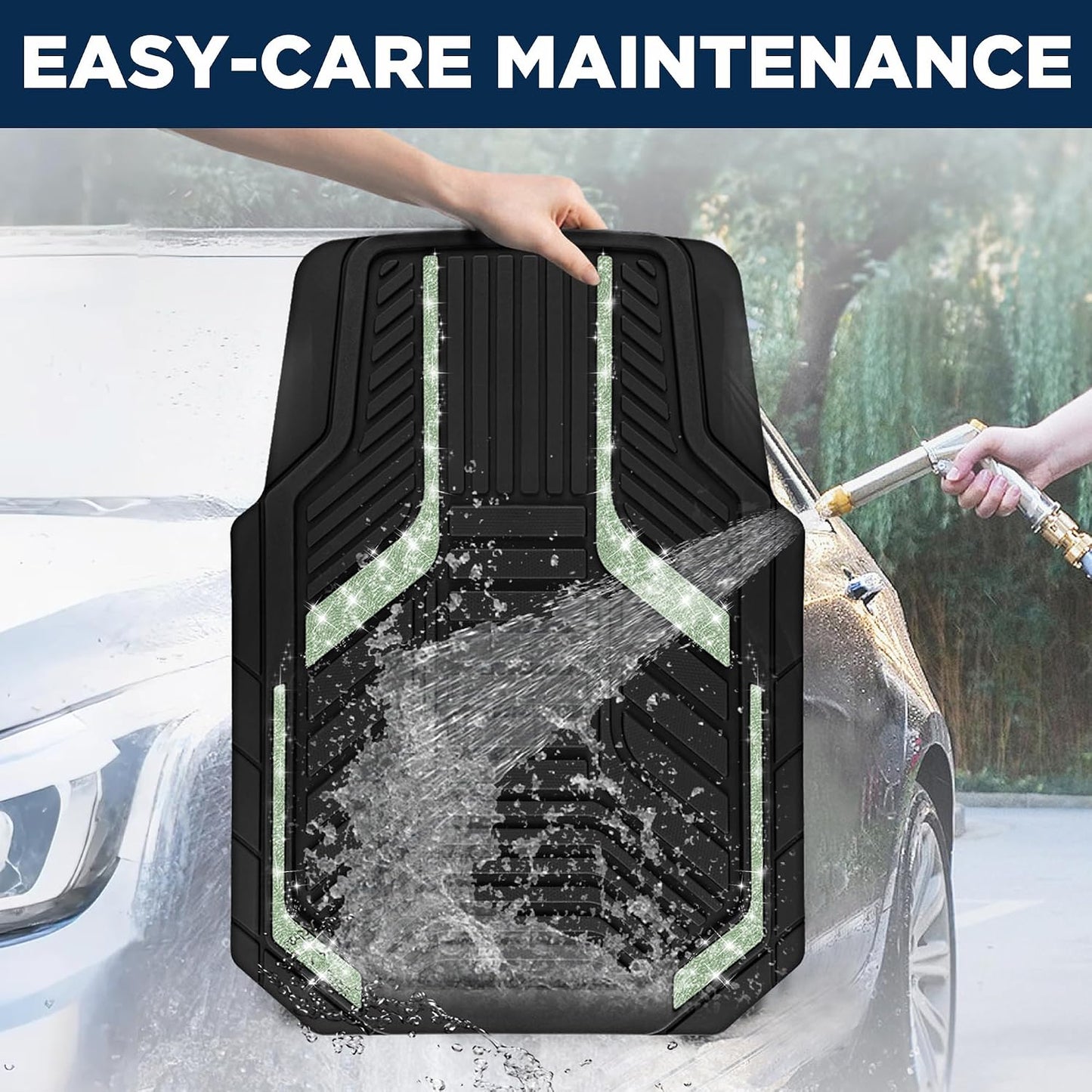 PIC AUTO Heavy Duty Rubber Floor Mats, Purple Aluminum Film Car Mats Set, Front and Rear Car Mats with Anti-Slip Backing, All Weather Protection, Trim-to-Fit for Automotive SUV, Sedan, Van