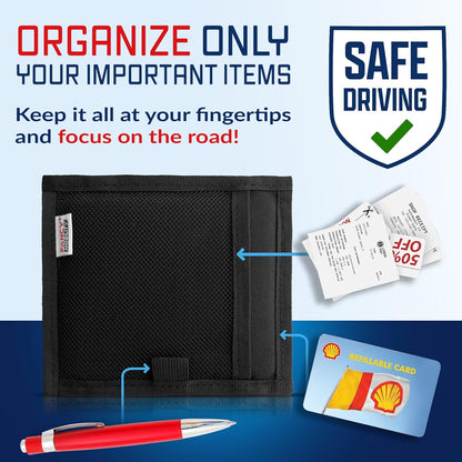 Mini Car Sun Visor Document Holder - Visor Accessories for Women and Men - Small Auto Organizer, Registration & Insurance Holder - Minimalist Design (Black)