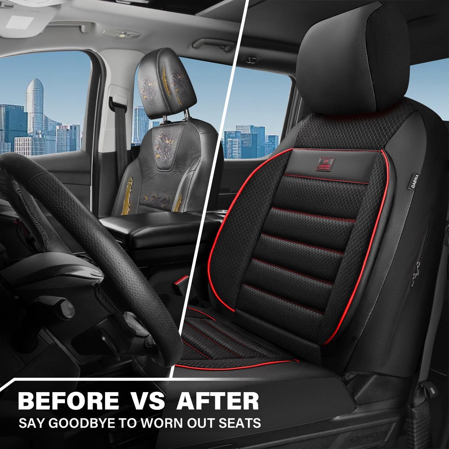 CAR PASS Leather Seat Covers Full Set Universal Water Resistant 3D Foam Back Support, Luxury Comfort Automotive 5 Seat Covers All Season Fit for SUV,Sedan,Van, Airbag Compatible Elegance(Pure Black)