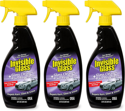 Invisible Glass 92184 Glass Cleaner + Rain Repellent 2-in-1 Windshield and Window Spray, Cleans Auto Glass, Repels Rain, Sleet, Snow, Improves Wet Weather Visibility – 22 fl oz