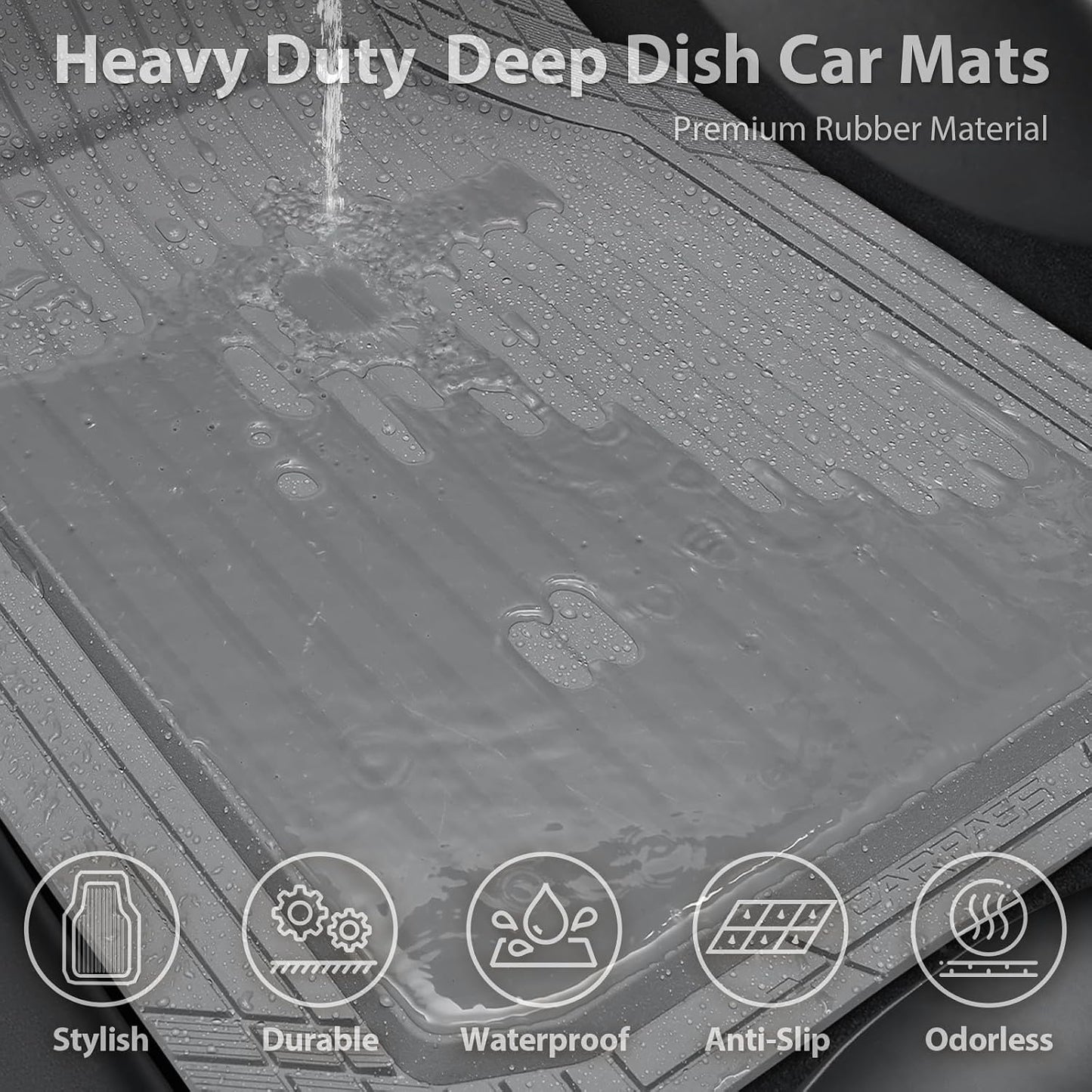CAR PASS Heavy Duty Rubber Floor Mats for Car, Waterproof Liner Deep Dish Car Mats Full Sets, Universal Trim to Fit for SUV Truck Sedans Vans, All Weather Automotive Floor Mats 3pcs, Solid Black
