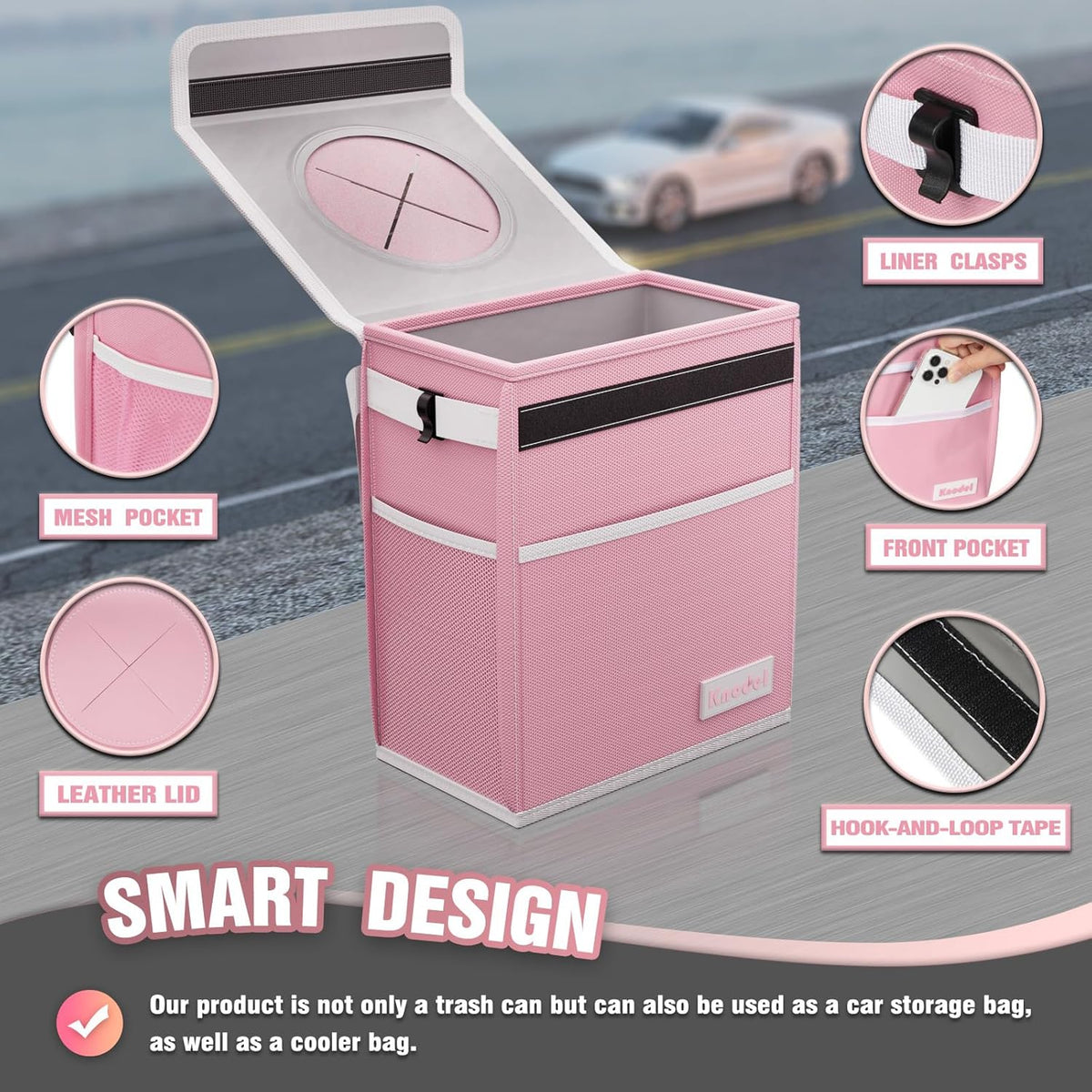 K KNODEL 2 Gallon Black Leak-Proof Waterproof Car Trash Can with Lid