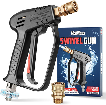 McKillans Pressure Washer Gun with Swivel & Foam Cannon Wide Mouth & M22-14mm Adapter - Adjustable Thick Foam - Power Washer Gun - 3/8" Male Plug & 1/4” Quick Connector Coupler