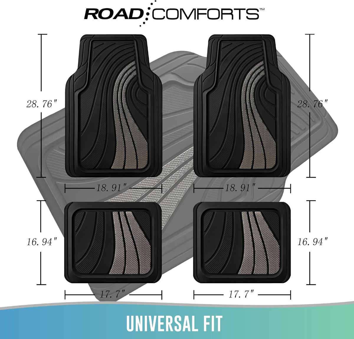 Road Comforts Car Floor Mats Full Set – Front & Rear Car Floor Mats with Aluminum Design, Anti-Slip Backing, All-Weather Protection, Trim-to-Fit Car Mats for Most Sedans, SUVs & Vans -All Pink
