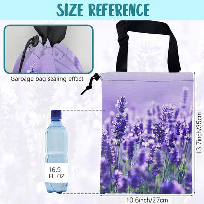 Car Garbage Bag Colorful Floral Spring Daisy Drawstring Car Trash Bag Hanging for Back Seat with Adjustable Buckle Canvas Vehicle Trash Can Easy-to-Install