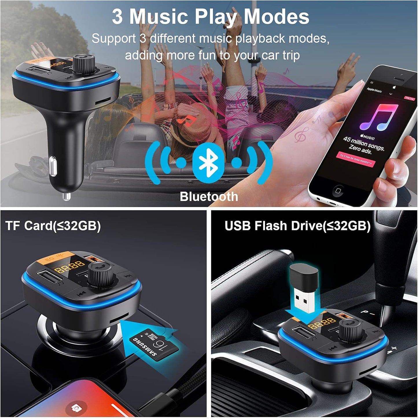 Bluetooth FM Transmitter for Car - BAISHUN Bluetooth 5.0 Adapter PD20W+QC3.0 Cigarette Lighter Radio Receiver Music Player Car Charger Supports Hands-Free Call Siri Google Assistant