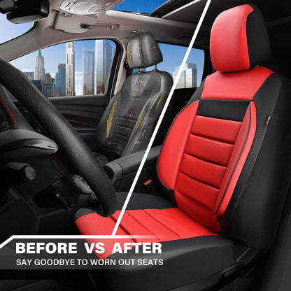 CAR PASS Faux Leather Car Seat Covers Front Seats Only, 3D Foam Support Car Seat Covers, Universal fit for Trucks Vans SUVs Sedans Automotive Comfortable, Airbag Compatible 2 Pieces Front Solid Black