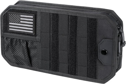 LIVANS Tactical Car Sun Visor Organizer, Auto Accessories Semi-Rigid Molle Panel with Zipper Storage Pouch & Glasses Holder, Gift for Car Gear, Fit Cars, Trucks, Suvs, Jeeps & Patrols (Gray)