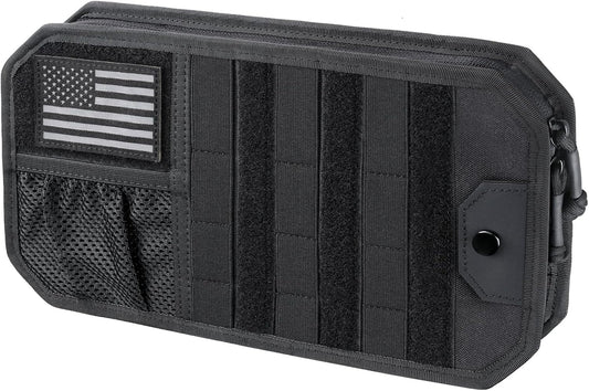 LIVANS Tactical Car Sun Visor Organizer, Auto Accessories Semi-Rigid Molle Panel with Zipper Storage Pouch & Glasses Holder, Gift for Car Gear, Fit Cars, Trucks, Suvs, Jeeps & Patrols (Gray)
