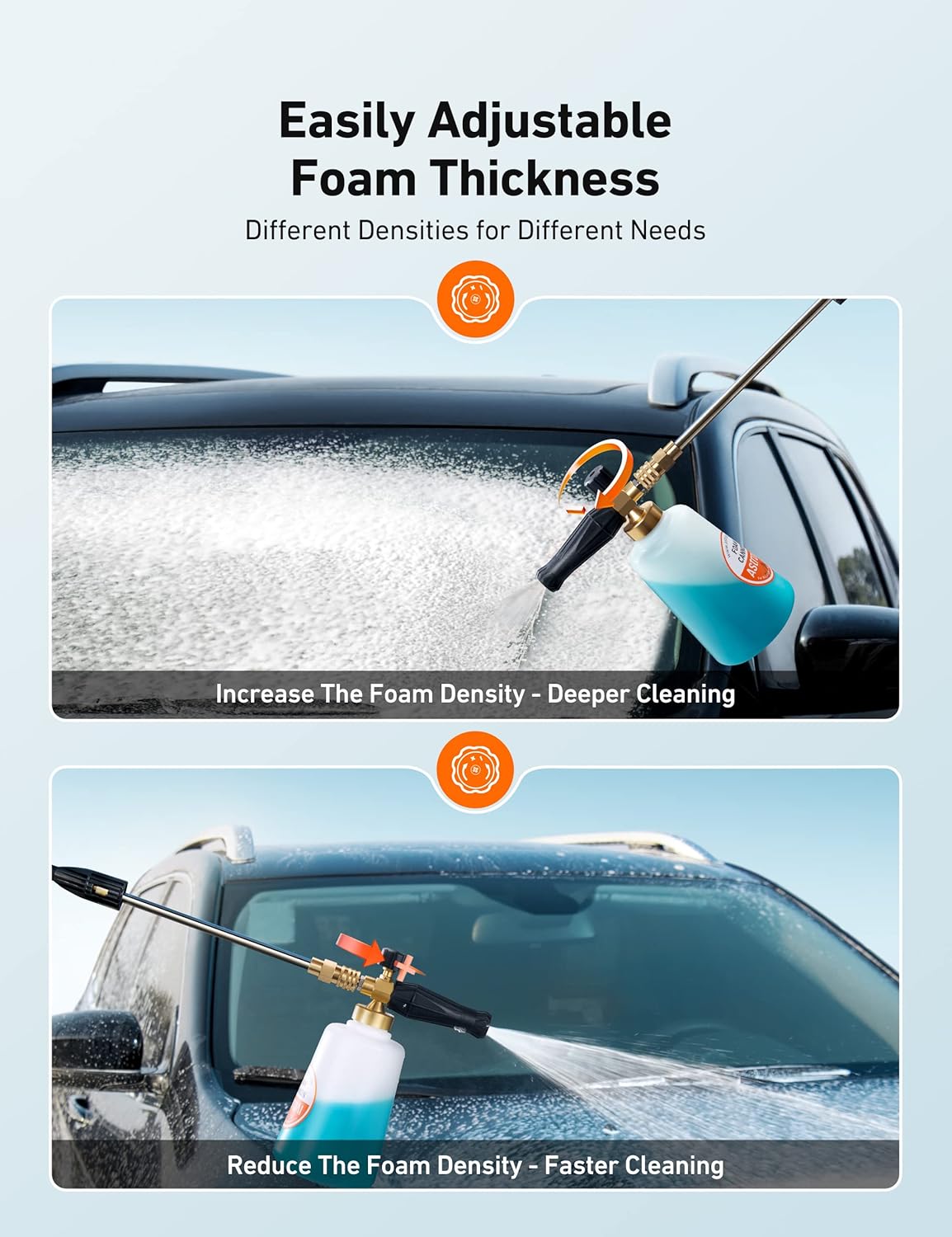 AstroAI Foam Cannon, Heavy Duty Car Foam Blaster Wide Neck Adjustable Snow Foam Lance and Thick Foam for Pressure Washer with 1/4" Quick Connector,1L Bottle