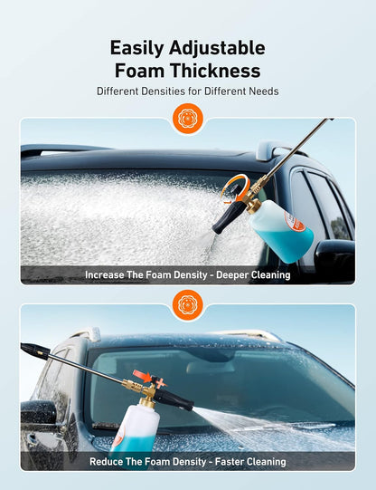 AstroAI Foam Cannon, Heavy Duty Car Foam Blaster Wide Neck Adjustable Snow Foam Lance and Thick Foam for Pressure Washer with 1/4" Quick Connector,1L Bottle