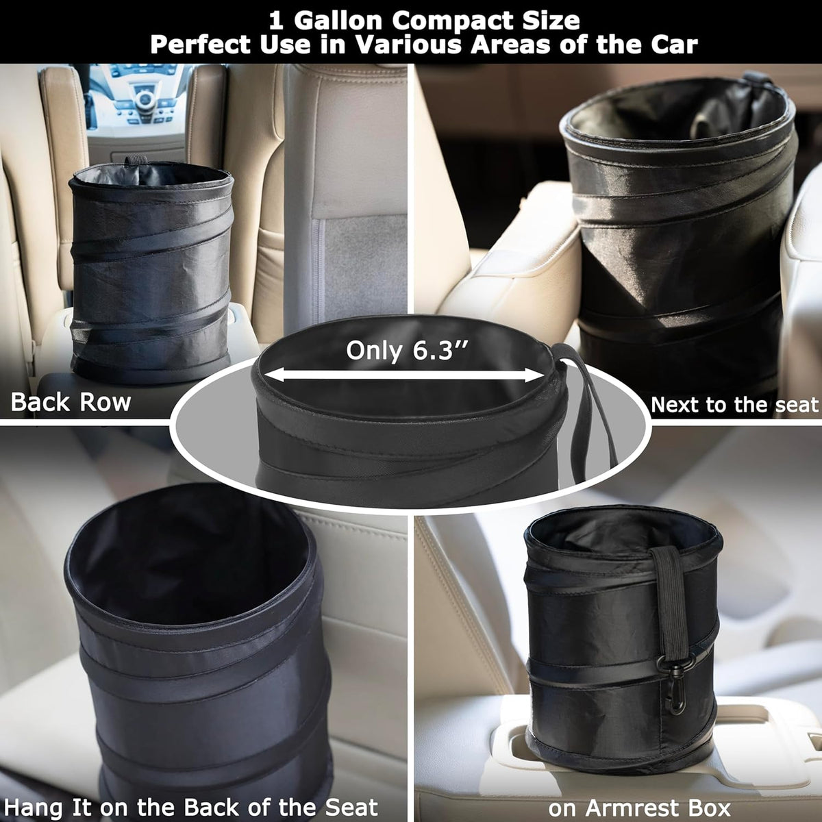 Ginsco 4 Gallons New Leakproof Car Trash Can, Large Trash Can Pop-up Collapsible Hanging Car Trash Bin, Waterproof PEVA Liner Open-Top Garbage Can for Cars Home Office Camping