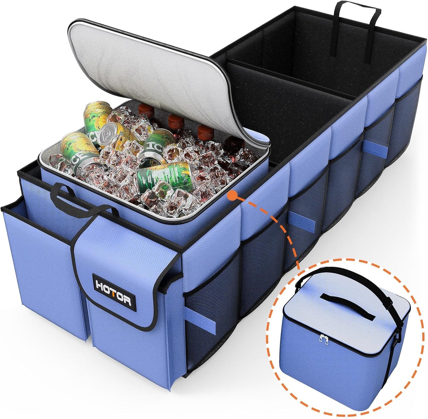 HOTOR Trunk Organizer, Sturdy Foldable with Cooler for Car & SUV, 3 Compartments, Black, 30.90”×12.60”×10.63”