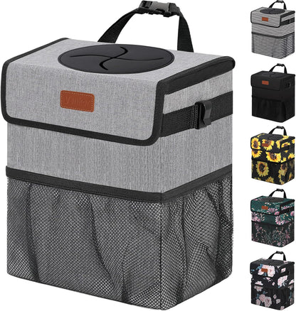 Vankor Car Trash Can Bin with Lid Hanging for Back Seat, Car Accessories for Women Men Leak Proof Automotive Garbage Cans Leakproof Vehicle Trash Can for Truck SUV Black