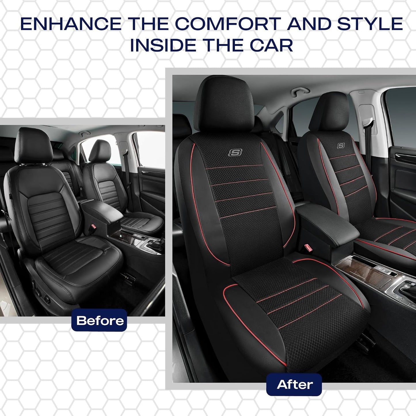 Skechers Air-Cooled Memory Foam Seat Covers,Mesh Thick Car Seat Covers,Piping Leather Car Seat Covers Front Seats,Airbag Compatible,Automotive Comfort Universal FitMost Cars,Vans,Truck,SUV,Black