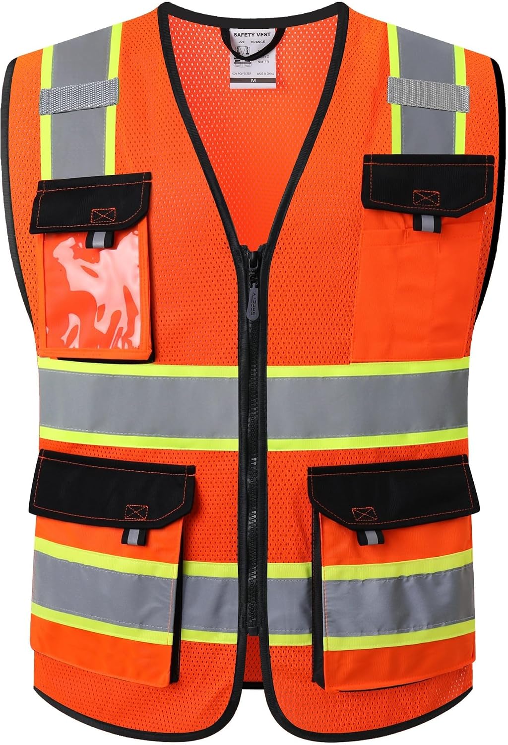 JKSafety Hi Vis Reflective Safety Vests for Men Women High Visibility Vest with Pockets Mesh Fabric Construction Safety Apparel Neon Vest for Work (220-Black L)