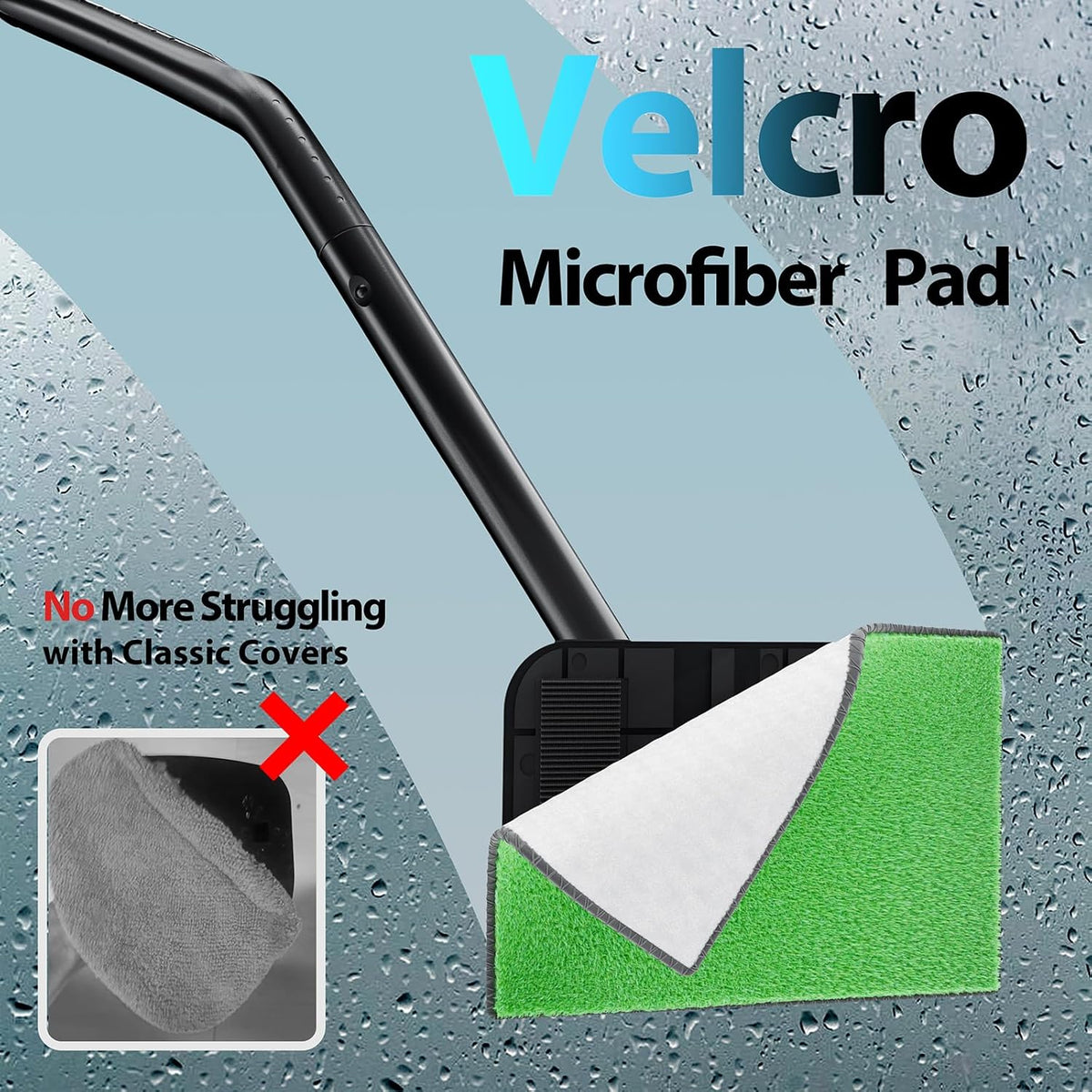 desin Car Windshield Cleaning Tool, Windshield Cleaner with 5 Washable and Reusable Microfiber Pads and Extendable Handle, for Auto Glass Wiper (Green)