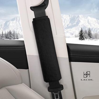 LACDL Extra Long Seatbelt Cover Super Soft Furry for Adults Kids Women & Men, Thick Plush Full Car Seat Belt Strap Cushion, Fluffy Shoulder Pad Protector, Auto Interior Accessories, 1pc, Black, 15.5in