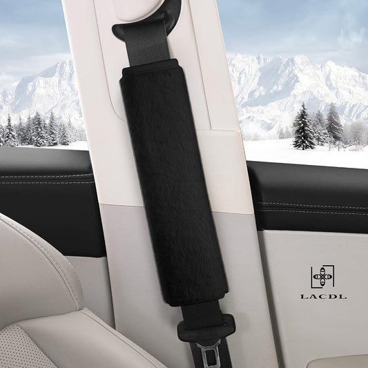 LACDL Extra Long Seatbelt Cover Super Soft Furry for Adults Kids Women & Men, Thick Plush Full Car Seat Belt Strap Cushion, Fluffy Shoulder Pad Protector, Auto Interior Accessories, 1pc, Black, 15.5in
