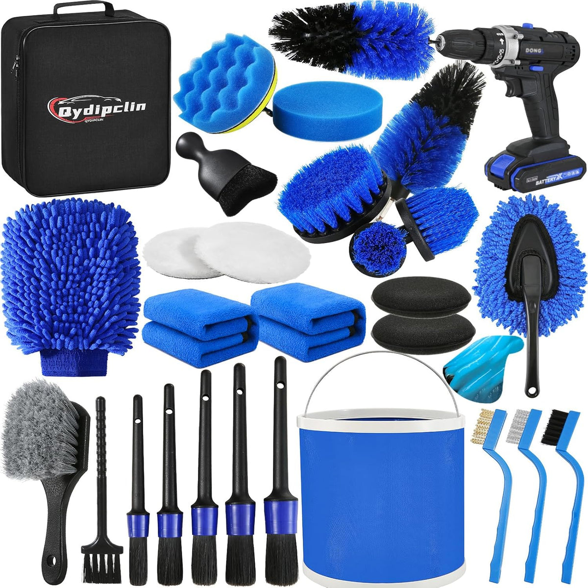 Qydipclin 45Pcs Car Detailing Kit, Car Detailing Brush Set, Car Wash Cleaning Kit, Car Detailing Brushes, Professional Car Care Kit for Interior Exterior Wheels, Blue