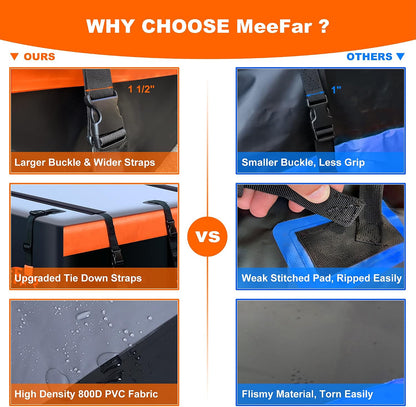 MeeFar Rooftop Cargo Carrier Car Roof Bag 21 Cubic Feet 100% Waterproof Car Top Carrier, Fits All Vehicle with/Without Rack,Include Anti-Slip Mat,10 Reinforced Straps,6 Door Hooks,Luggage Lock