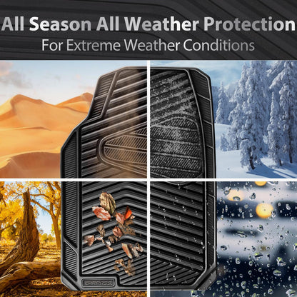 CAR PASS Rubber Car Mats, Waterproof Car Floor Mats All Weather,Car Mat Full Set 3 Piece, Automotive Floor Mat Trim to Fit for Cars Sedans SUVs Trucks, Anti-Slip Easy Clean, All Black
