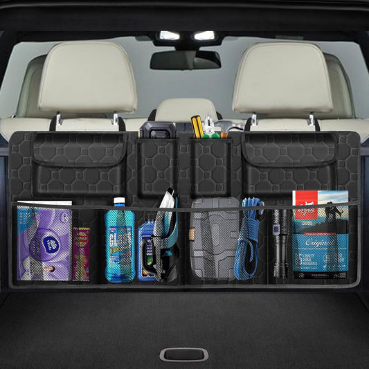 esouler Car Trunk Organizer, Super Capacity Backseat Car Organizer for SUV/Truck/MPV(42"*18"), Hanging Car Storage Organizer with 8 Pocekts, Car Accessories for Women and Men- Black