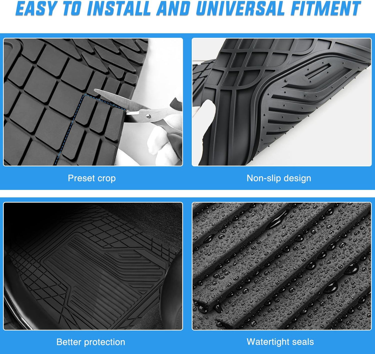 Nilight Rubber Cargo Mats for Cars Trucks SUVs,Universal Trim to fit for Most Vehicles,All Weather Protection Heavy Duty Cargo Liners