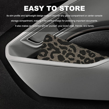 Car Registration and Insurance Holder, Leather Auto Glove Box Document Organizer with Magnetic Closure, Car Essential Paperwork Wallet Case Interior Accessories for Women Men (Leopard Print)