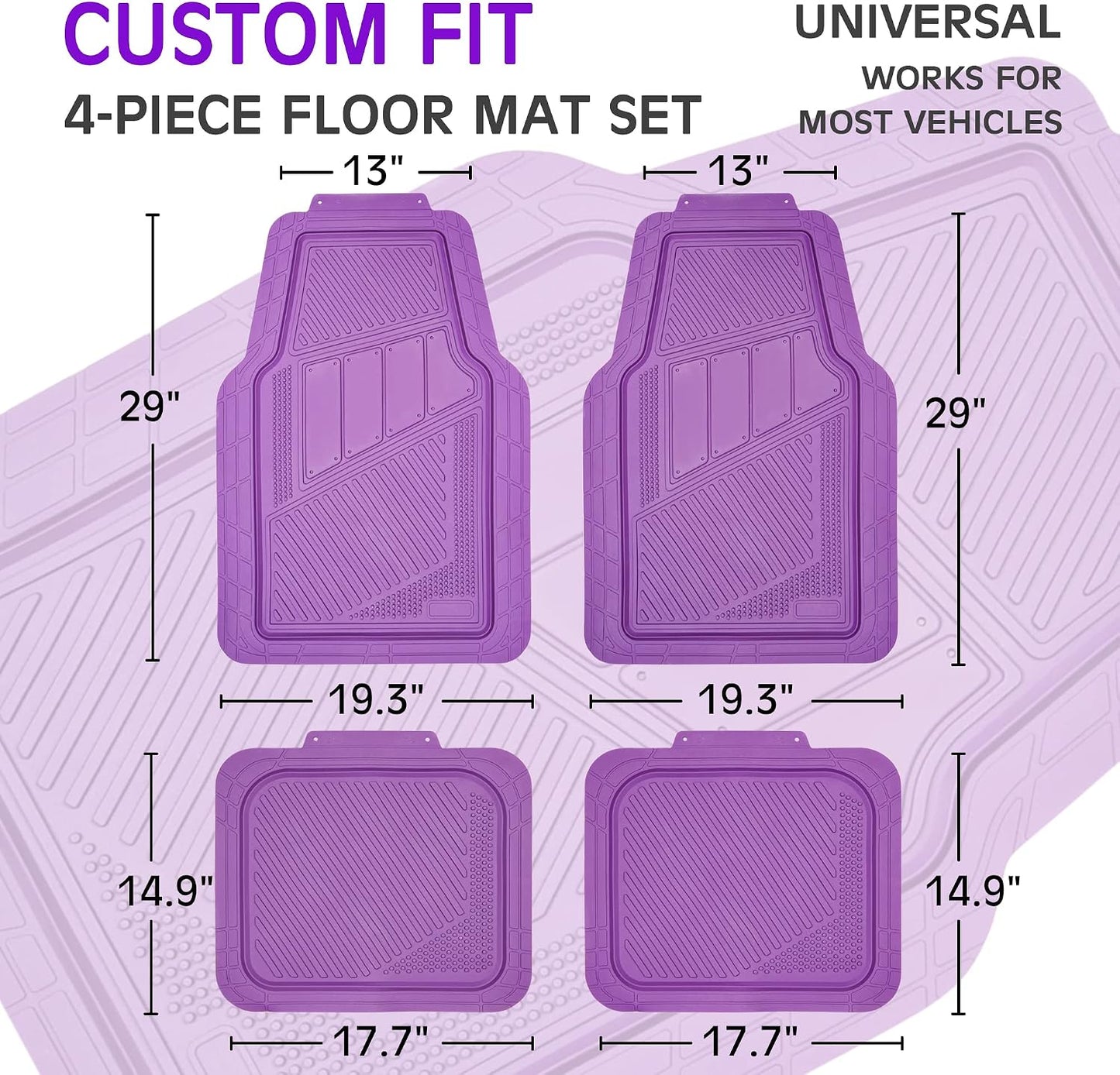 CAR PASS Heavy Duty Rubber Floor Mats 4-Piece,Pink Car Mats Full Sets Anti-Slip,Waterproof Universal Trim-to-Fit for Car SUV Truck, Durable All Weather Automotive Car Mats for Women,Girly(All Pink)