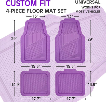 CAR PASS Heavy Duty Rubber Floor Mats 4-Piece,Pink Car Mats Full Sets Anti-Slip,Waterproof Universal Trim-to-Fit for Car SUV Truck, Durable All Weather Automotive Car Mats for Women,Girly(All Pink)