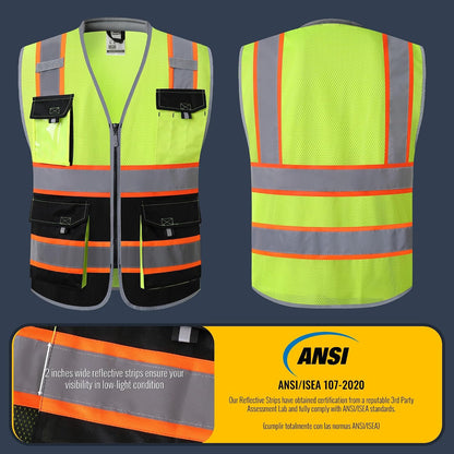 JKSafety Safety Vest for Men Women Hi Vis with Pockets and Cushioned Collar Construction Vest Meet ANSI Standard (BX360)