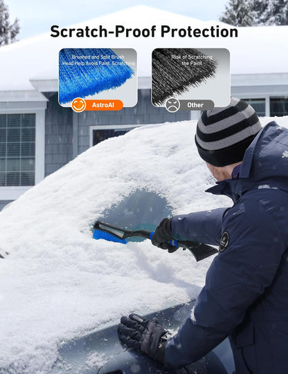 AstroAI 27" Snow Brush and Ice Scrapers for Car Windshield, Detachable Snow Scrapers with Ergonomic Foam Grip for Cars, Trucks, SUVs (Heavy Duty ABS, PVC Brush, Blue)
