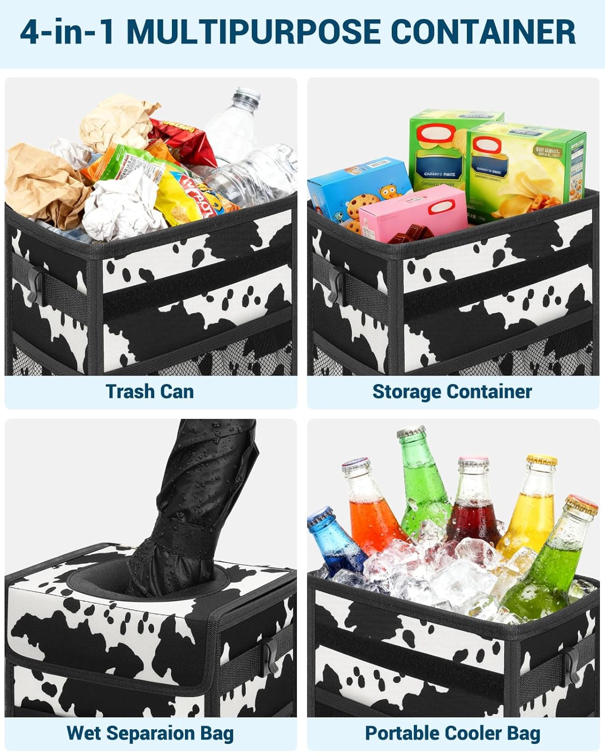 Capolo Car Trash Can with Lid, Leakproof Car Trash Bag Hanging Waterproof Automotive Garbage Can with Storage Pockets Mini Vehicle Trash Bin for Back/Front Seat(Black,2.5 Gallon)