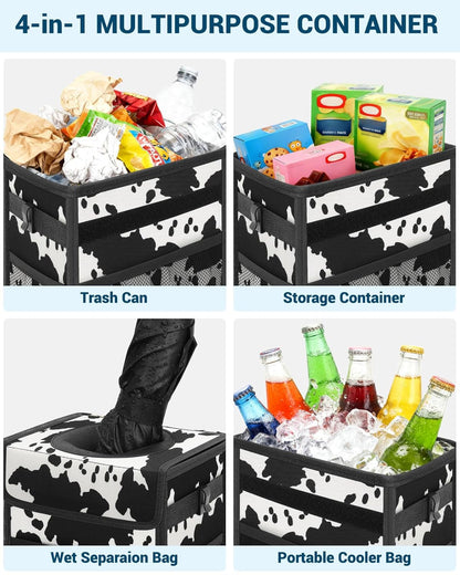 Capolo Car Trash Can with Lid, Leakproof Car Trash Bag Hanging Waterproof Automotive Garbage Can with Storage Pockets Mini Vehicle Trash Bin for Back/Front Seat(Black,2.5 Gallon)