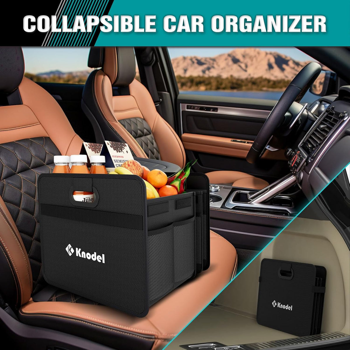 K KNODEL Car Trunk Organizer, Foldable Organizer for Car, Automotive Consoles & Organizers, Storage with Reinforced Handles (Medium, Black)
