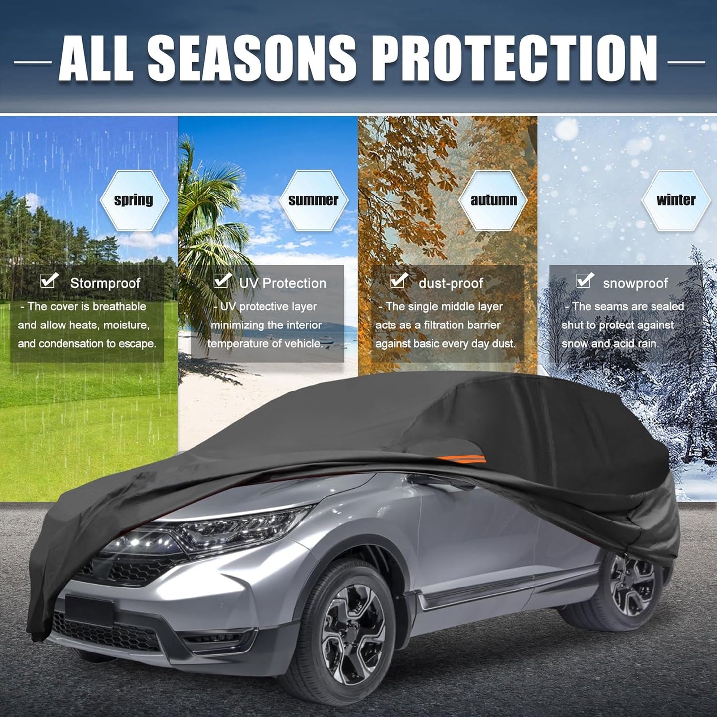 X AUTOHAUX Car Cover for Honda Civic Sedan/Coupe 210D-PU Outdoor Full Car Cover All Weather with Door Zipper for Waterproof Windproof Sun Rain Snow Protection