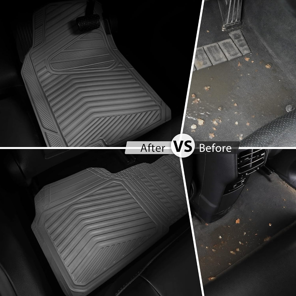 CAR PASS Rubber Car Mats, Waterproof Car Floor Mats All Weather,Car Mat Full Set 3 Piece, Automotive Floor Mat Trim to Fit for Cars Sedans SUVs Trucks, Anti-Slip Easy Clean, All Black