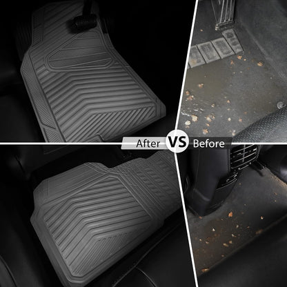 CAR PASS Rubber Car Mats, Waterproof Car Floor Mats All Weather,Car Mat Full Set 3 Piece, Automotive Floor Mat Trim to Fit for Cars Sedans SUVs Trucks, Anti-Slip Easy Clean, All Black