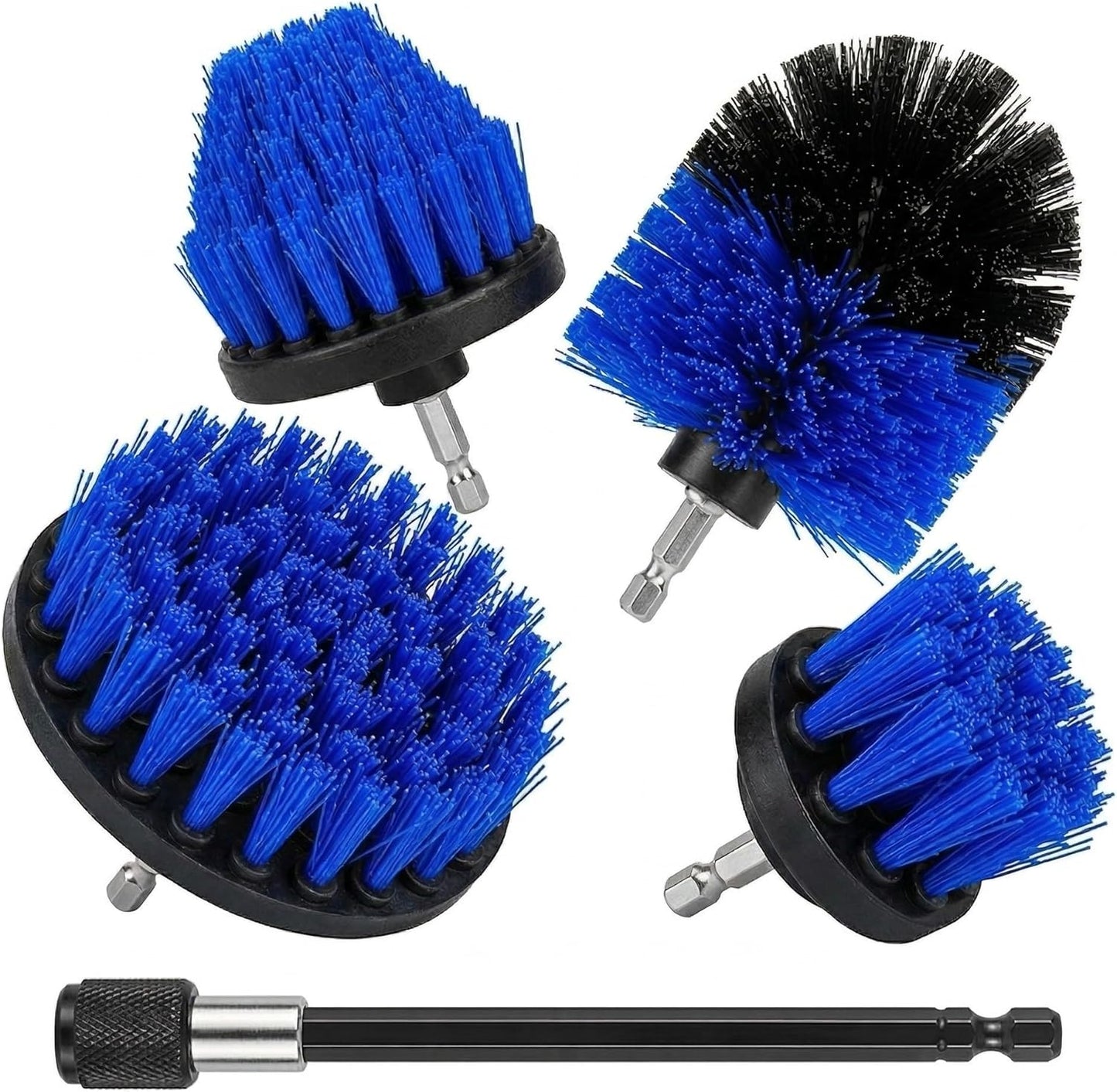 Drill Brush Attachment Set, 5 Pack Power Scrubber Cleaning Brush Kit with Extension Rod for Bathroom, Tub, Tile, Grout, Kitchen, Floor and Wheel Rims (Blue)