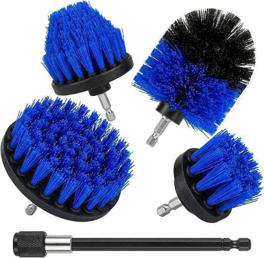 Drill Brush Attachment Set, 5 Pack Power Scrubber Cleaning Brush Kit with Extension Rod for Bathroom, Tub, Tile, Grout, Kitchen, Floor and Wheel Rims (Blue)