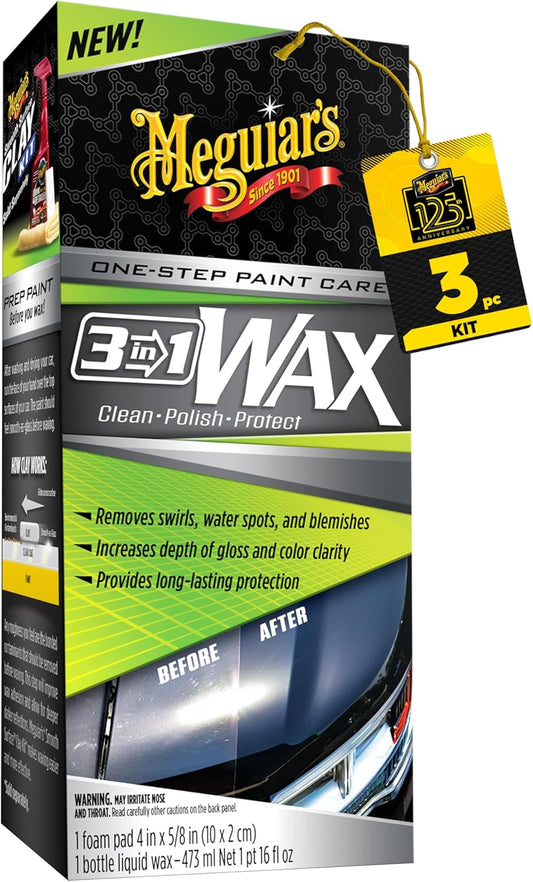 Meguiar's 3-in-1 Wax, Advanced Cleaner Wax that Blends Defect and Scratch Removal with Car Polishing, Keep Your Car Care Simple With an All in One Product, 16 Oz