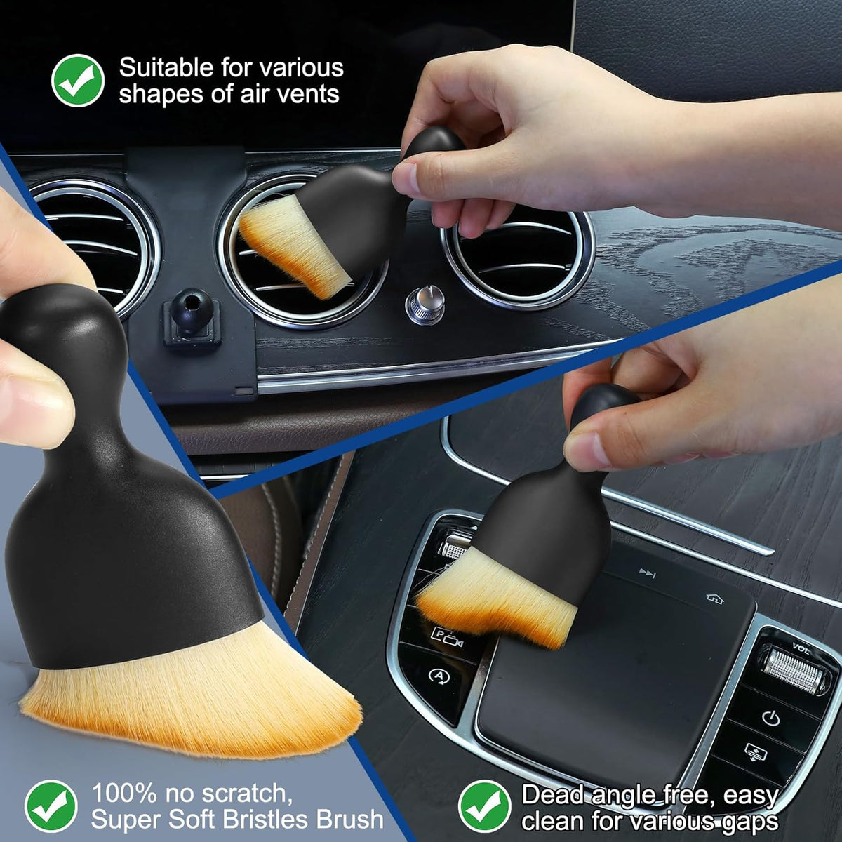 Fitosy Car Interior Duster Detail Brushes, Soft Bristles Brush Car Accessories for Cleaning Dashboard Air Vent Crevice, Detailing Dusting Tool Kit for Auto Truck SUV RV