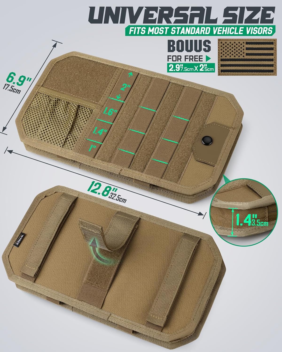 LIVANS Tactical Car Sun Visor Organizer, Auto Accessories Semi-Rigid Molle Panel with Zipper Storage Pouch & Glasses Holder, Gift for Car Gear, Fit Cars, Trucks, Suvs, Jeeps & Patrols (Gray)