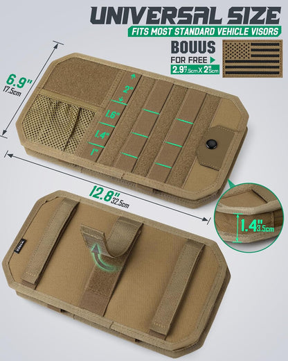 LIVANS Tactical Car Sun Visor Organizer, Auto Accessories Semi-Rigid Molle Panel with Zipper Storage Pouch & Glasses Holder, Gift for Car Gear, Fit Cars, Trucks, Suvs, Jeeps & Patrols (Gray)
