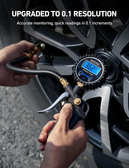 AstroAI Digital Tire Pressure Gauge with Inflator, 3-250 PSI Air Chuck & Compressor Accessories Heavy Duty with Quick Connect Coupler, 0.1 Display Resolution, 1Pack Standard