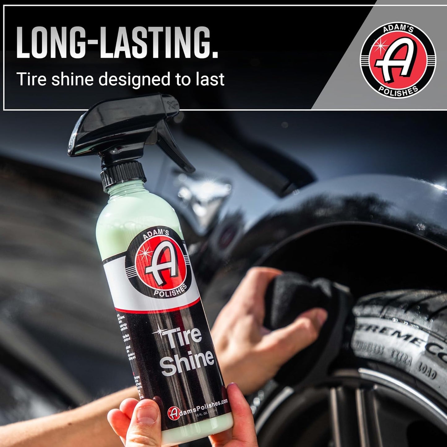 Adam's Tire Shine 16oz - Tire Dressing Spray with Added SIO2 for Rubber Protection, Gives A Glossy Wet Look & No Sling