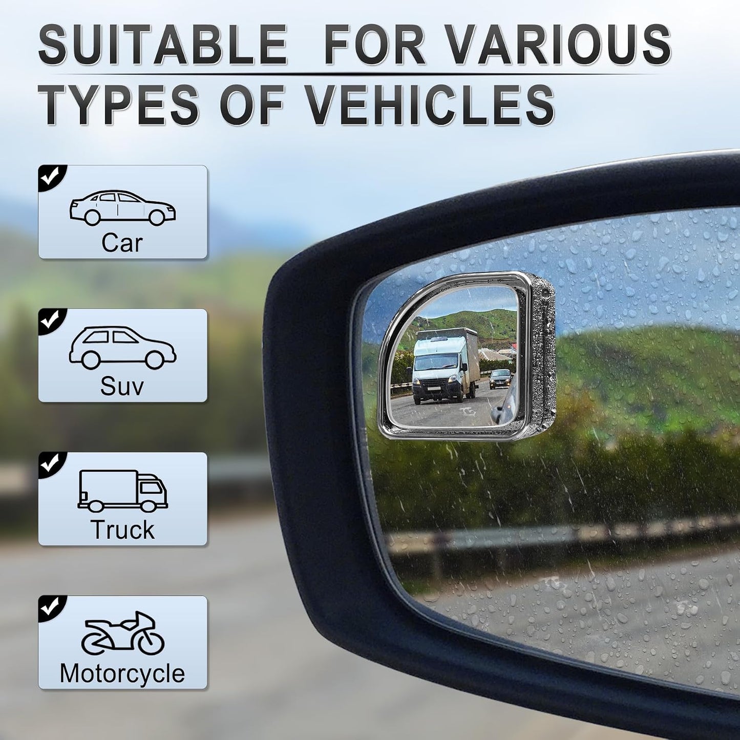 LivTee 2PCS Round Blind Spot Mirror, HD Glass and ABS Housing Convex Wide Angle Rearview Mirror with Adjustable Stick for Universal Car, Black